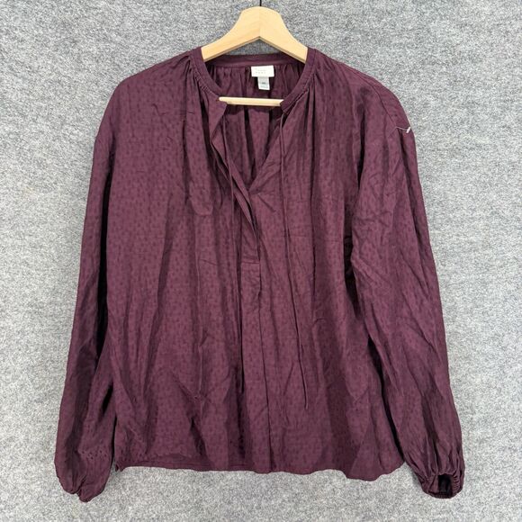 A New Day Blouse Women XS Purple V-Neck Tasseled Long Sleeve Rayon Pullover - Picture 1 of 7